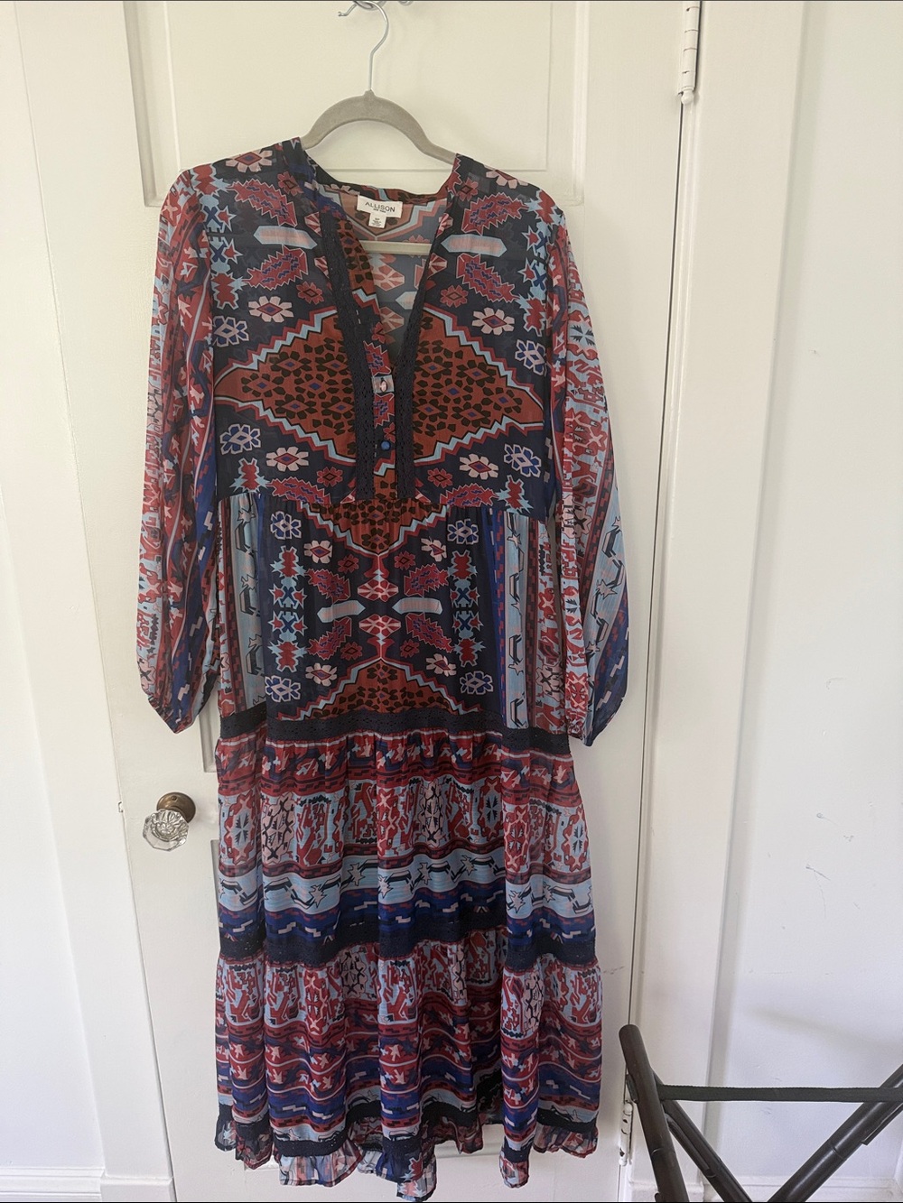Allison New York L/S Boho Print Tiered Maxi Dress